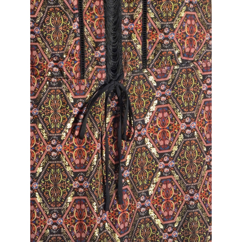 Adelyn Rae BlackGold Metallic Medallion Fringe Mini Dress XS NWT Boho Sleeveless - Picture 2 of 6